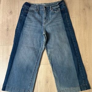 Large Size 12 Women's-ANA High Rise Crop Wide Leg Two Tone Blue Denim Jeans